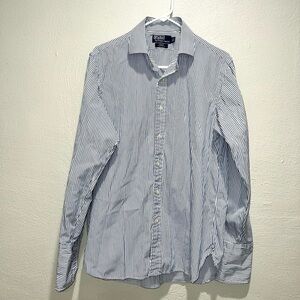 Polo by Ralph Lauren Regent Custom Fit Blue White Strip Dress Button Down Shirt